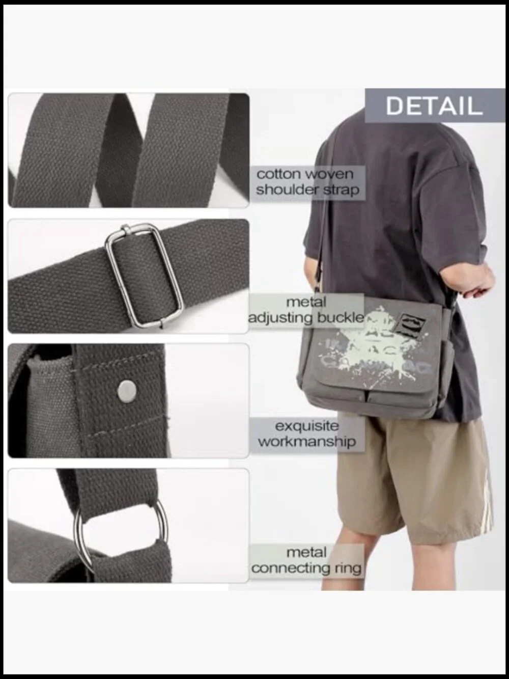 Canvas Messenger Bag Star Print Vintage Crossbody Satchel for Work Travel